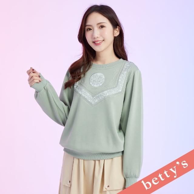 【betty’s 貝蒂思】胸前花草刺繡圓領長袖T-shirt(淺綠)