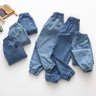 【橘魔法】輕薄水洗刺繡牛仔褲(縮口長褲 防蚊褲 大童 長褲 沙灘褲 空調褲 男童 女童 兒童 童裝)