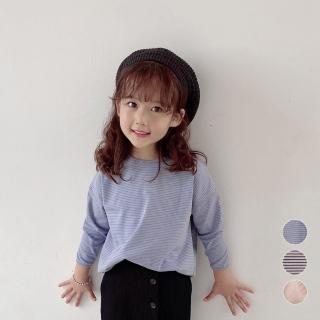 【橘魔法】寬鬆軟綿條紋長袖上衣(薄長袖 長袖上衣 女童 童裝 兒童)