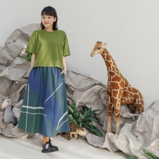 【MOSS CLUB】前後兩穿格紋拼接長裙(藍 綠)