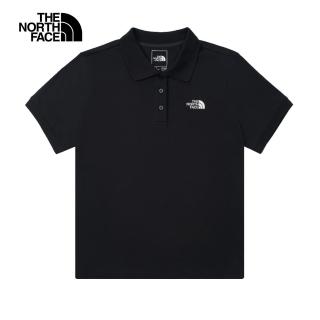 【The North Face 官方旗艦】北面女款黑色舒適透氣短袖POLO衫｜8BWTJK3