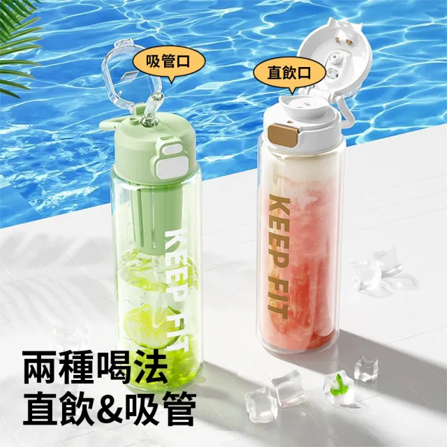 【SUNY】美國進口Tritan防摔運動水壺 1100ML 直飲吸管兩用水瓶 手提水杯 健身杯 帶刻度透明水瓶(帶茶隔)