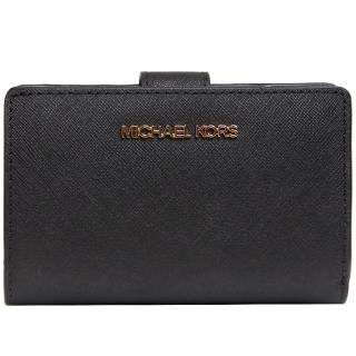 【Michael Kors】MK JET SET TRAVEL防刮皮革釦式中夾/MK中夾(黑)