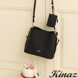 【KINAZ】花苞袋口多層附拉鍊包雙背帶肩背斜背水桶包-黑巖乳酪-公主蛋糕系列