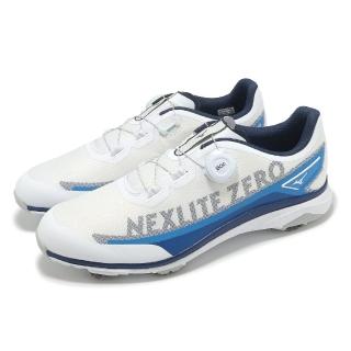 【MIZUNO 美津濃】高爾夫球鞋 Nexlite Zero IG Boa 3E 男鞋 寬楦 白 藍 旋鈕 輕量 美津濃(51GM2380-18)