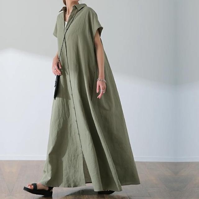 【米蘭精品】現貨+預購 洋裝短袖連身裙(日系棉麻寬鬆休閒女裙子3色74kf43)