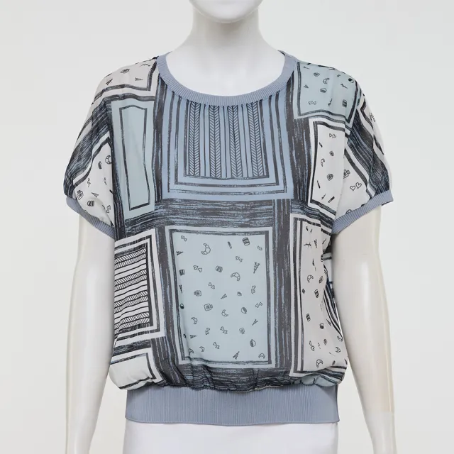 【ILEY 伊蕾】飛鼠袖印花雪紡上衣(淺藍；M-XL；1252511408)