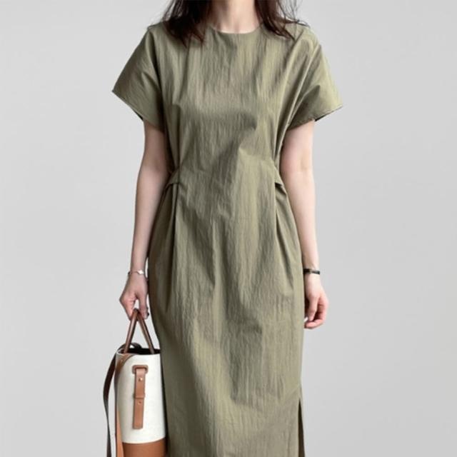 【米蘭精品】現貨+預購 洋裝短袖連身裙(韓版夏季寬鬆收腰女裙子74kf34)