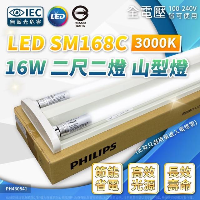 【Philips 飛利浦】SM168C LED 16W 2呎 3000K 黃光 全電壓 山型 吸頂燈 _ PH430841