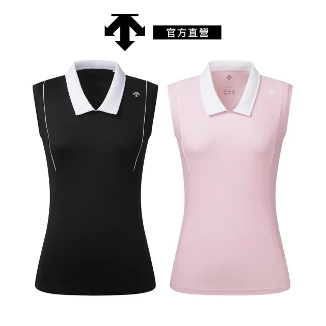 【DESCENTE】GOLF 迪桑特 女士 有領無袖 高爾夫球上衣(黑色/粉色)