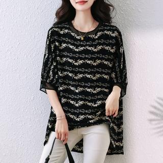 【麗質達人】9381黑色印花上衣-LY(L-5XL)