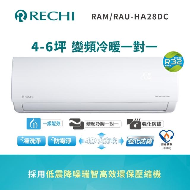 【RECHI 聲寶瑞智】4-6坪 冷暖變頻一級分離式一對一冷氣(RAM-HA28DC/RAU-HA28DC)