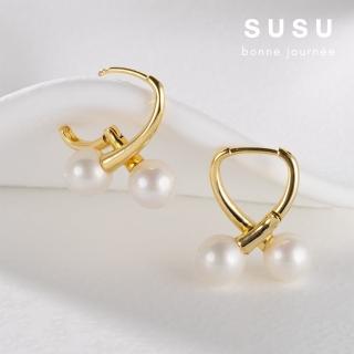 【SU SU】法式交叉珍珠耳環(925純銀 耳環 項鍊 手鍊 穿搭 百搭 時尚 送禮 防過敏 飾品)