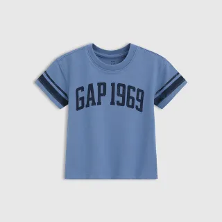 【GAP】男幼童裝 Logo純棉印花圓領短袖T恤-藍色(738280)