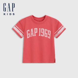 【GAP】男幼童裝 Logo純棉印花圓領短袖T恤-西瓜紅(738280)