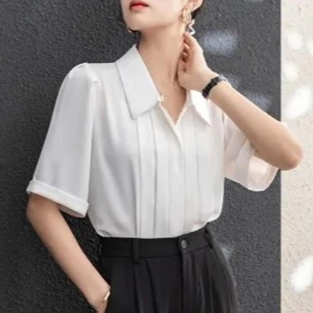 【米蘭精品】現貨+預購 襯衫短袖上衣(設計感壓褶正式氣質女裝74ke83)