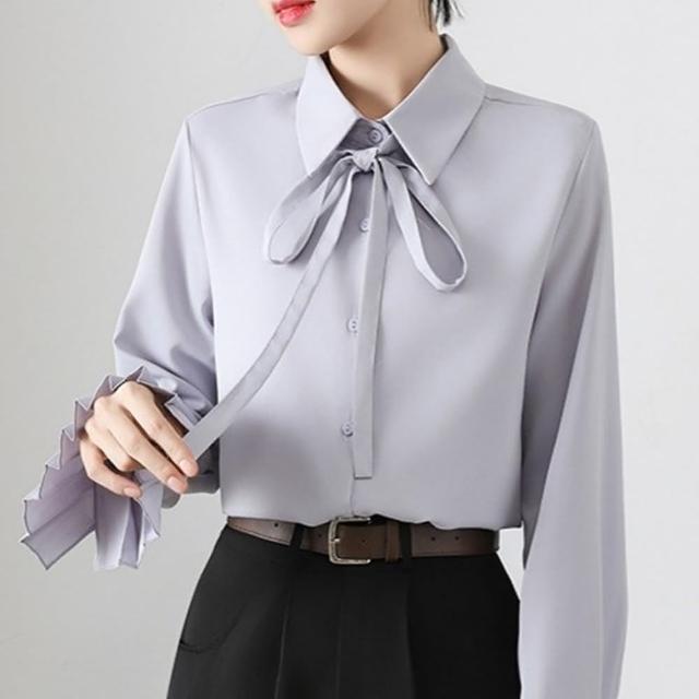 【米蘭精品】現貨+預購 襯衫長袖上衣(小眾通勤繫帶蝴蝶結女裝74ke47)