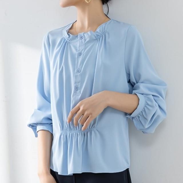 【米蘭精品】現貨+預購 襯衫長袖上衣(小眾氣質減齡褶皺女裝2色74ke36)