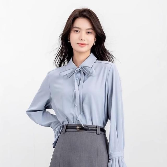 【米蘭精品】現貨+預購 襯衫長袖上衣(小眾法式甜美蝴蝶結女裝74ke82)
