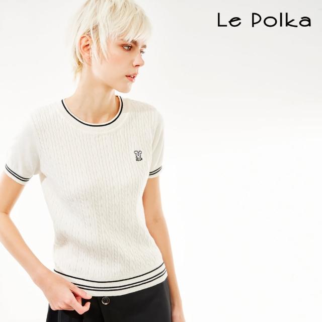 【Le Polka】麻花織紋短袖針織上衣-女