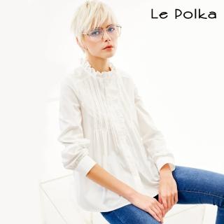 【Le Polka】荷葉領純棉長袖上衣-女
