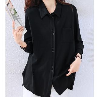 【麗質達人】504黑色翻領上衣-LY(L-5XL)
