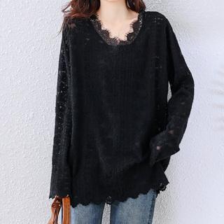 【麗質達人】508黑色長袖上衣-LY(L-5XL)