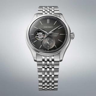 【SEIKO 精工】Presage 職人匠心絲綢紋理面盤開芯機械錶-黑x銀/40.2mm(SPB471J1/6R5J-00C0D)