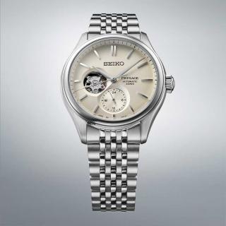 【SEIKO 精工】Presage 職人匠心絲綢紋理面盤開芯機械錶-米x銀/40.2mm(SPB469J1/6R5J-00C0S)