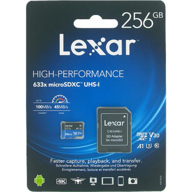 【Lexar 雷克沙】[全新版] 256GB 高速效能 633x microSDXC UHS-I A1 V30 記憶卡(附SD轉卡 10年有限保固)