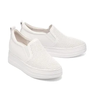 【AS 集團】經典百搭編織感壓紋全真皮厚底休閒鞋(白)