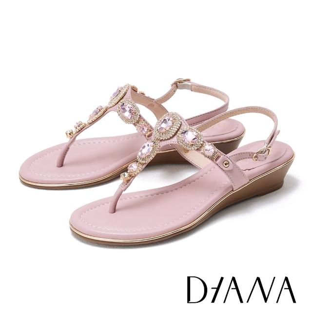 【DIANA】閃鑽T字夾腳楔型低跟涼鞋(粉色)