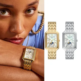 【FOSSIL 官方旗艦館】Raquel系列 復古女伶日月相女錶 不鏽鋼錶帶 29 MM 雙12限定(2色可選)