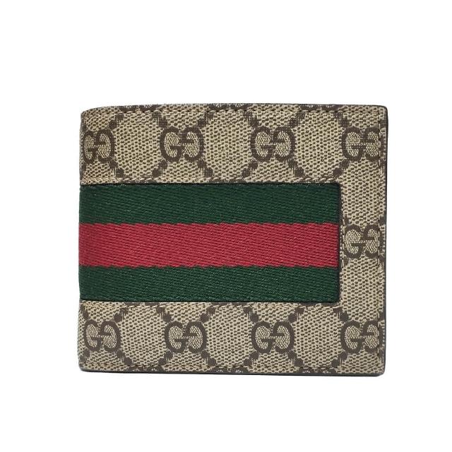 【GUCCI 古馳】779849 經典Ophidia GG綠紅綠織帶對開8卡錢包短夾(棕色)