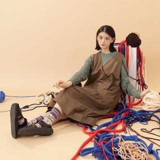 【MOSS CLUB】交叉V領花朵刺繡連身背心裙(咖 灰/魅力商品)