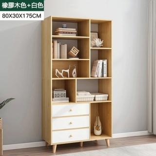 【E-factory】書櫃 書架 簡易書櫥 靠牆置物架 收納儲物層架 多功能展示櫃(004-三抽原木色+白色)