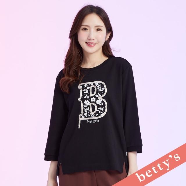 【betty’s 貝蒂思】B字壓線立體珠珠長袖T-shirt(黑色)