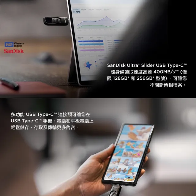 【SanDisk 晟碟】[極速升級 全新版] 512GB Ultra Slider Type-C™ 隨身碟(高速讀取400MB/s 原廠5年保固)