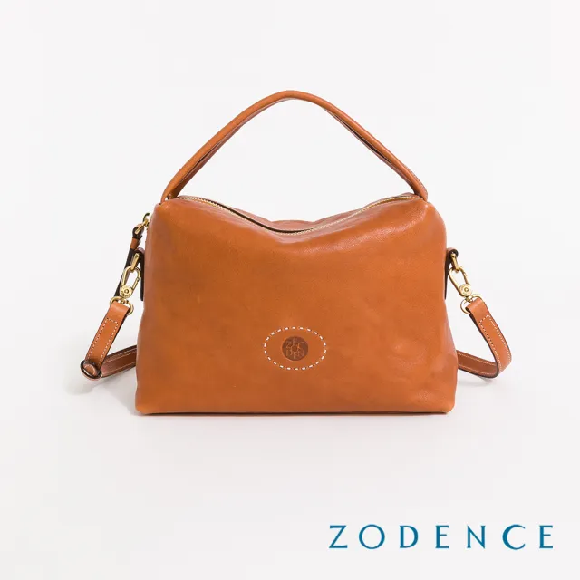【ZODENCE 佐登司】HAN義大利植鞣革垂墜感雙提把斜背包(經典駝)