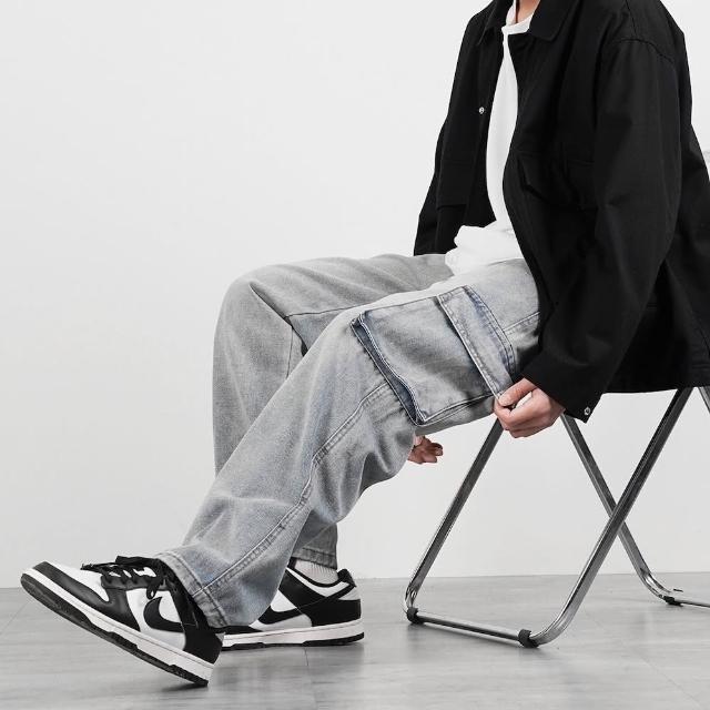 【AMERO】男女款 工裝牛仔寬褲(男女款 工裝牛仔褲 牛仔寬褲 大口袋)