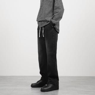 【AMERO】男女款 水洗素面牛仔褲(男女款 水洗素面牛仔褲 鬆緊褲頭 情侶裝)