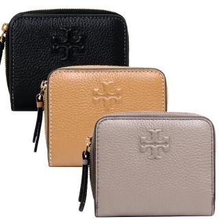 【TORY BURCH】THEA 浮雕LOGO外縫線荔枝紋皮革釦式短夾(多色任選)