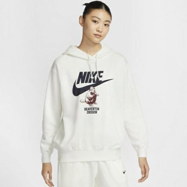 【NIKE 耐吉】長袖上衣 女 帽T AS W NSW ESSNTL FLC OS HD GCEL 米白 HV1745-133