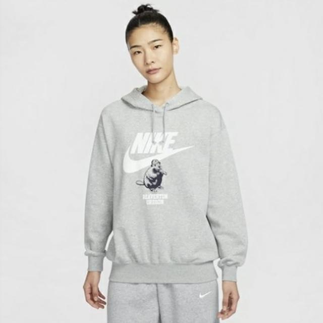 【NIKE 耐吉】長袖上衣 女 帽T AS W NSW ESSNTL FLC OS HD GCEL 灰 HV1745-063