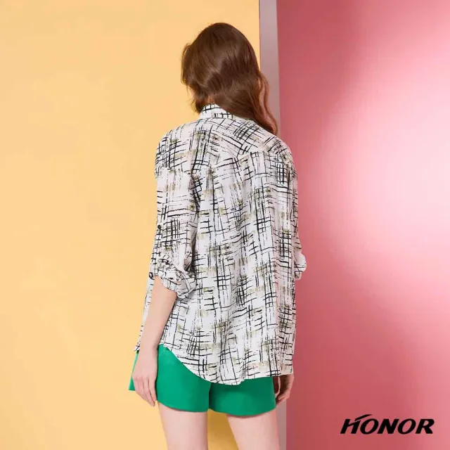 【HONOR 山形屋】出清品 個性藝術抽象線條印花襯衫-白(限定出清)