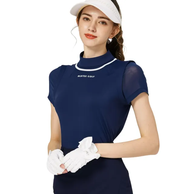 【BLKTEE GOLF】出清特價 網紗袖圓領女短袖上衣-粉紅.寶藍(高爾夫短袖上衣 golf球衫)
