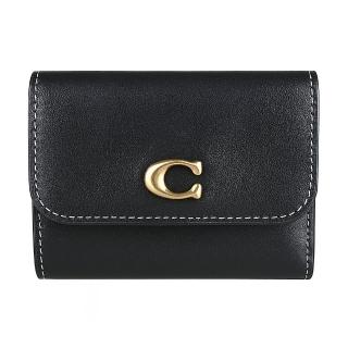 【COACH】COACH 金字C金屬LOGO皮革三折扣式短夾(黑)