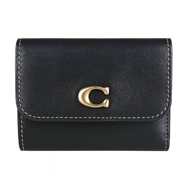 【COACH】COACH 金字C金屬LOGO皮革三折扣式短夾(黑)