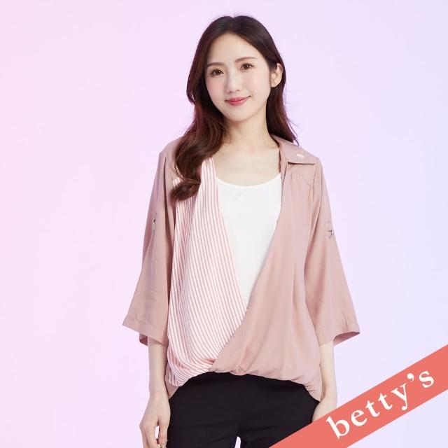 【betty’s 貝蒂思】假兩件條紋斜接七分袖上衣(深粉)