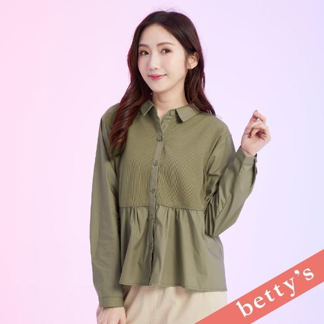 【betty’s 貝蒂思】特色剪裁拼接抽褶長袖襯衫(綠色)